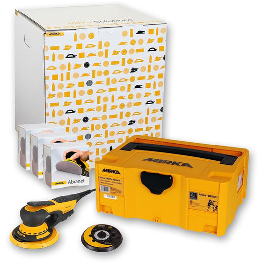 Mirka DEROS II 5650CV 125/150mm 230V KIT C/W CASE,BACK PAD + 6 BOXES ABRANET