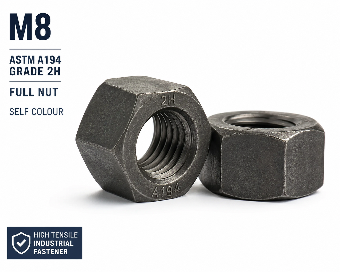 M8 Grade 2H AstmA194 FullNut Self Colour